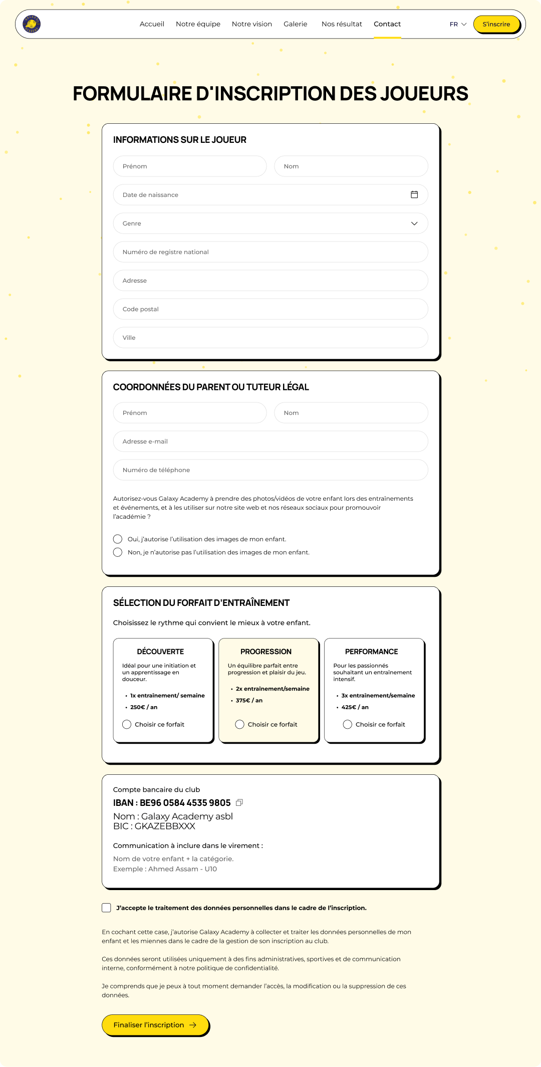 Aperçu du formulaire d'inscription