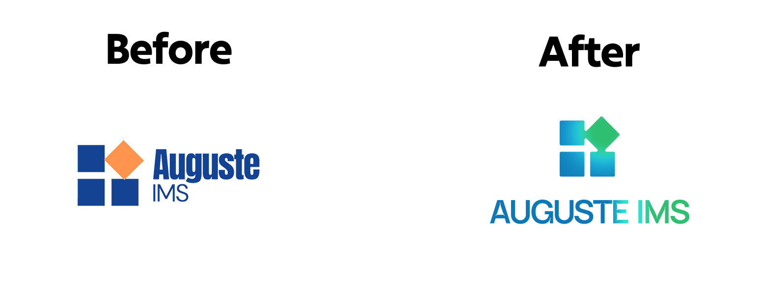 Before/ after Auguste IMS logo redesign by Numeon