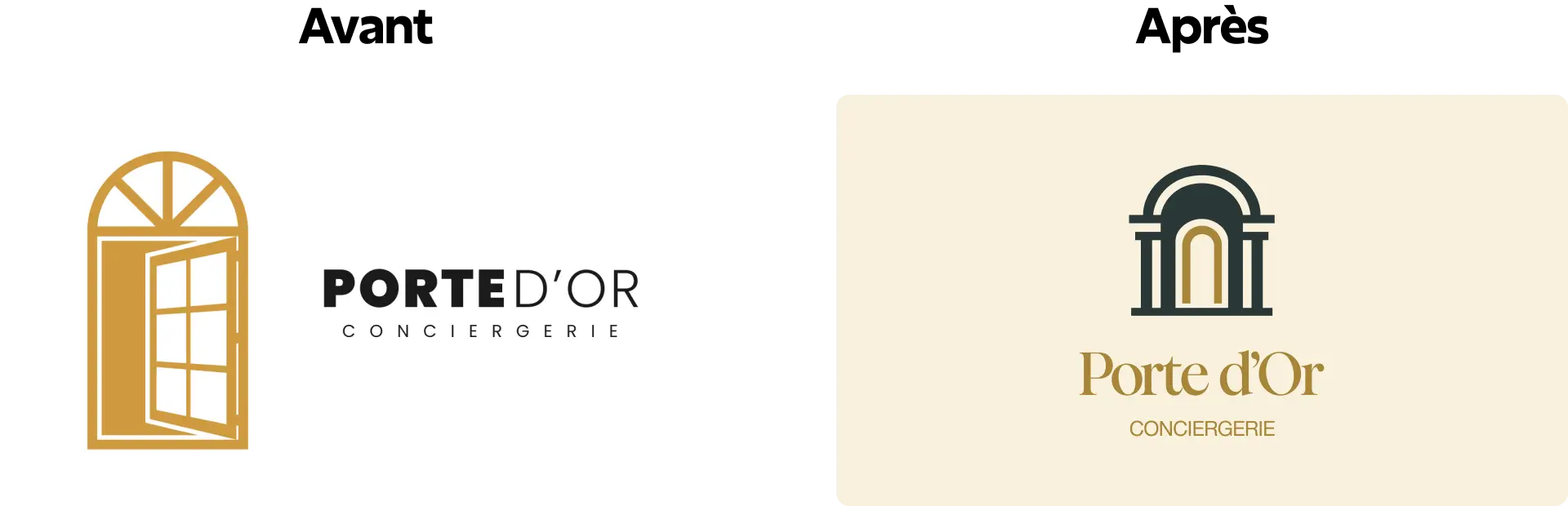 Avant/ après de la refonte du logo de Porte d'Or