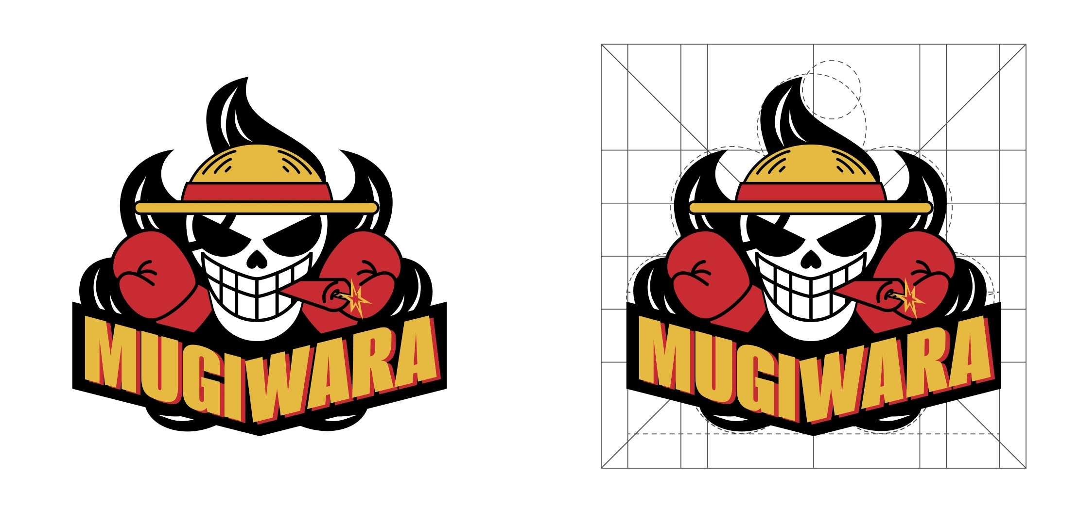 Blueprint et construction graphique du logo d’un athlète de MMA