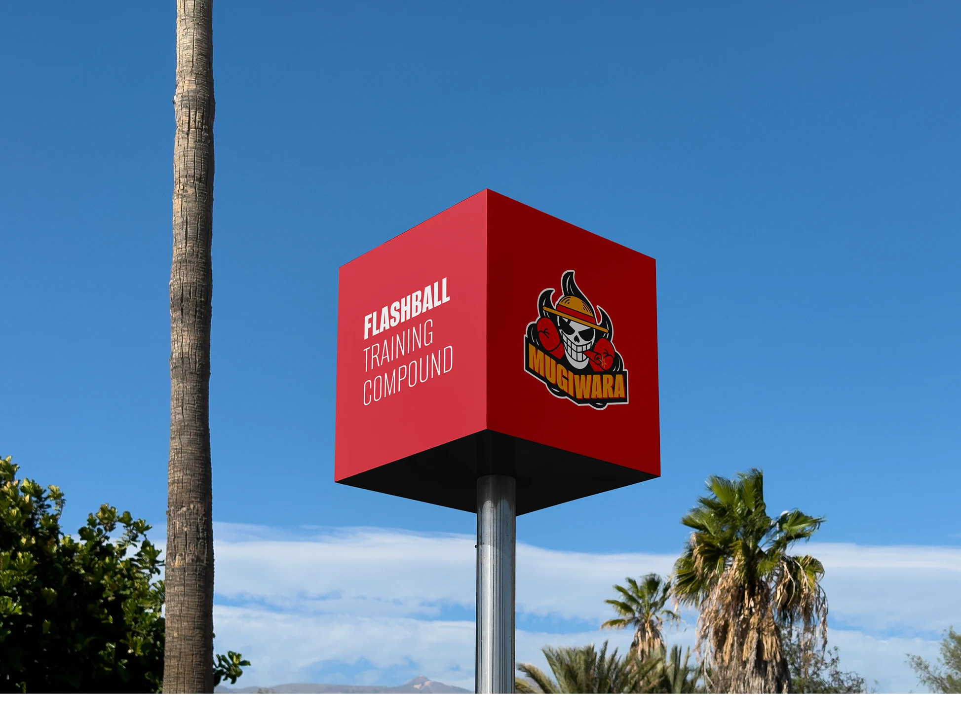 Panneau de marque avec le logo d’un athlète de MMA utilisé pour l’identité visuelle