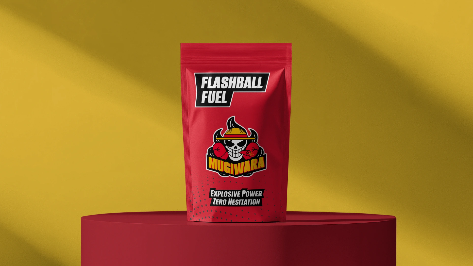 Packaging Doypack avec le logo d’un athlète de MMA pour une gamme de nutrition sportive