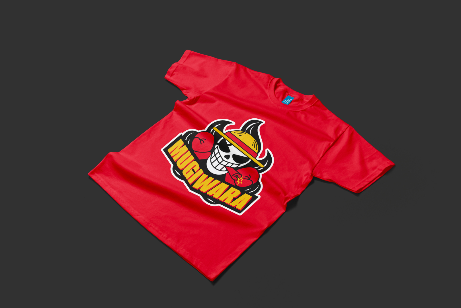 T-shirt rouge avec le logo d’un athlète de MMA pour une ligne de merchandising