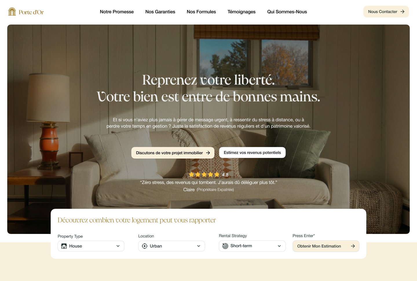 Refonte du site web de Porte d'Or avec un positionnement haut de gamme.