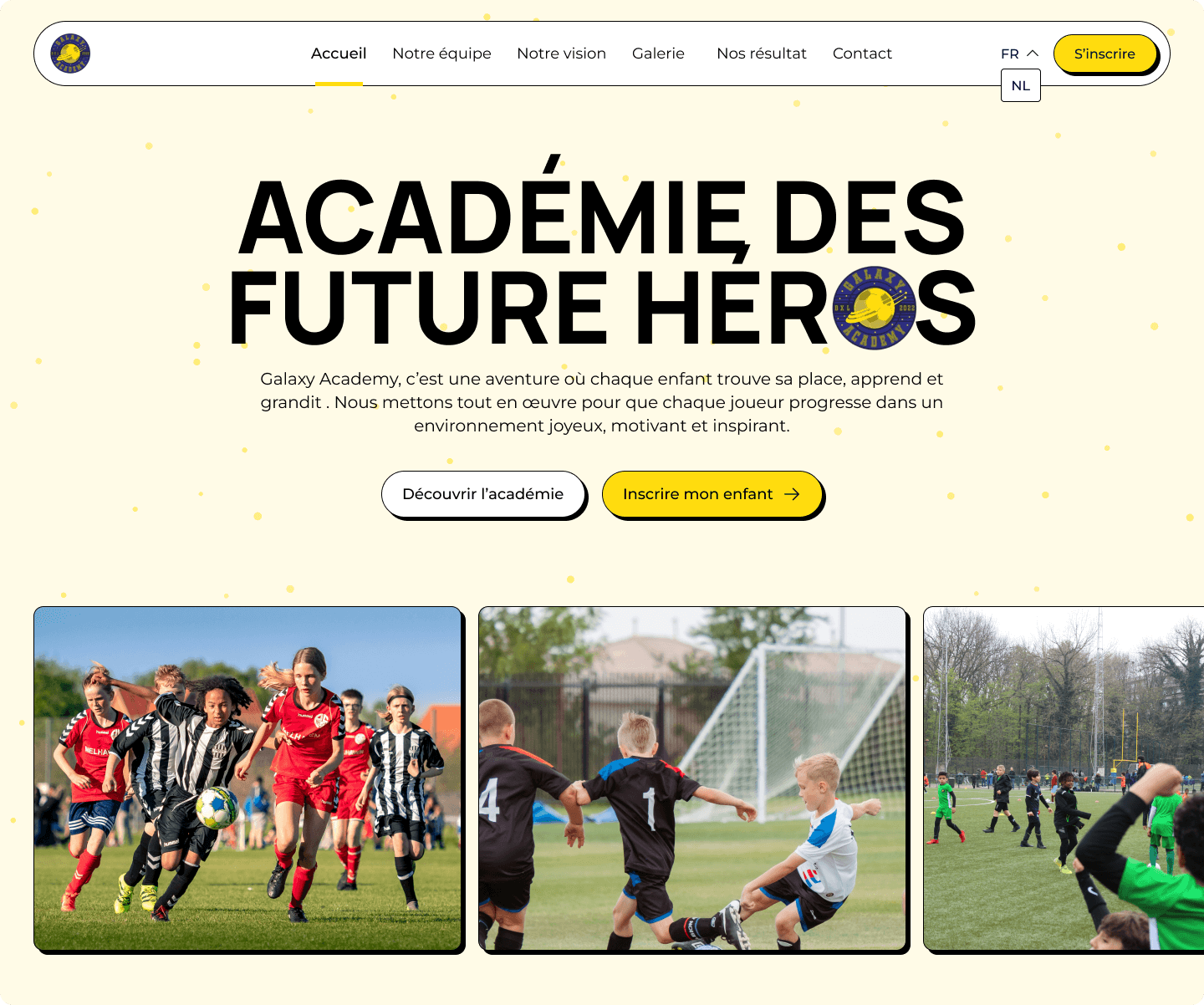 Aperçu de la page d'accueil du site de Galaxy Academy